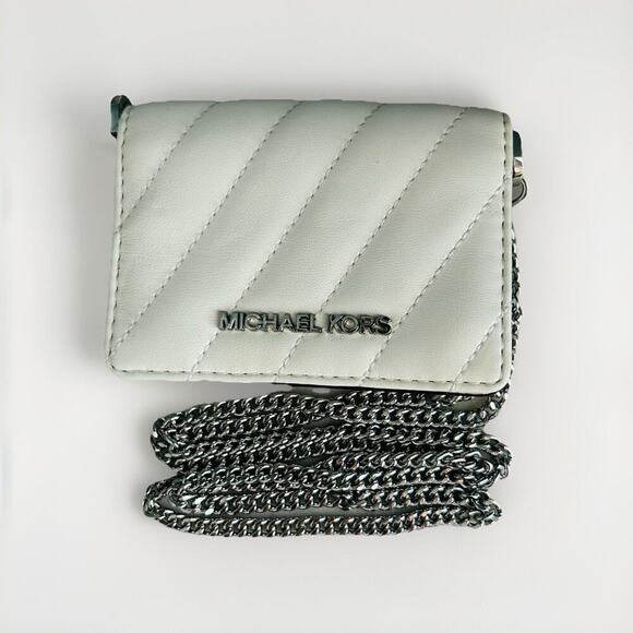 Michael Kors Mini Purse White Leather Chain Bag Quilted Prom Wedding Coin MK - Picture 3 of 16